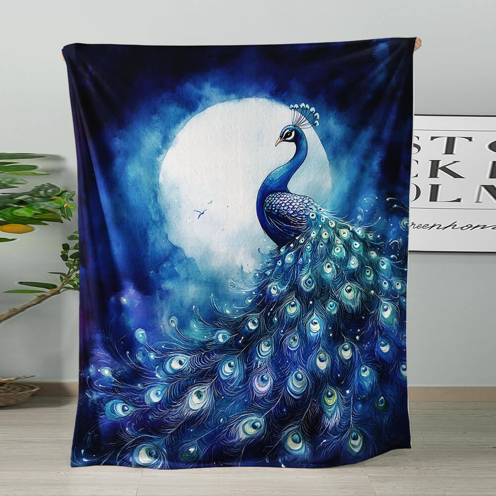 Decorative peacock throw with vintage inspired floral art