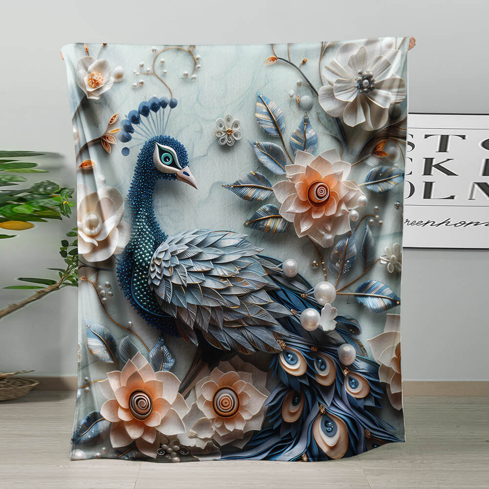 Peacock themed throw blanket for nature lovers