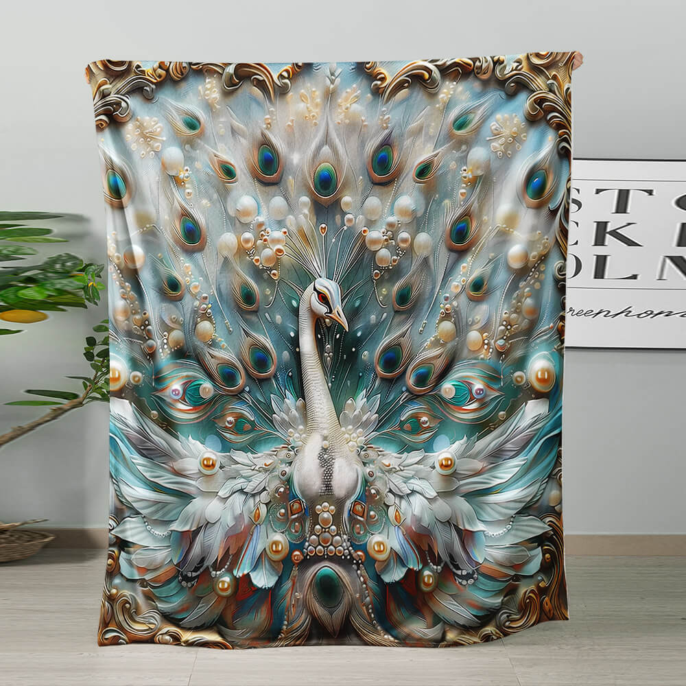 Vintage floral peacock blanket for housewarming gift