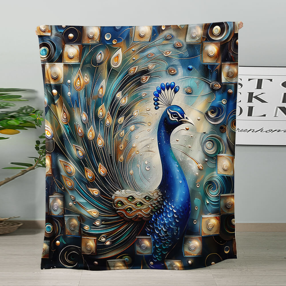 Blue peacock botanical throw blanket for stylish interiors
