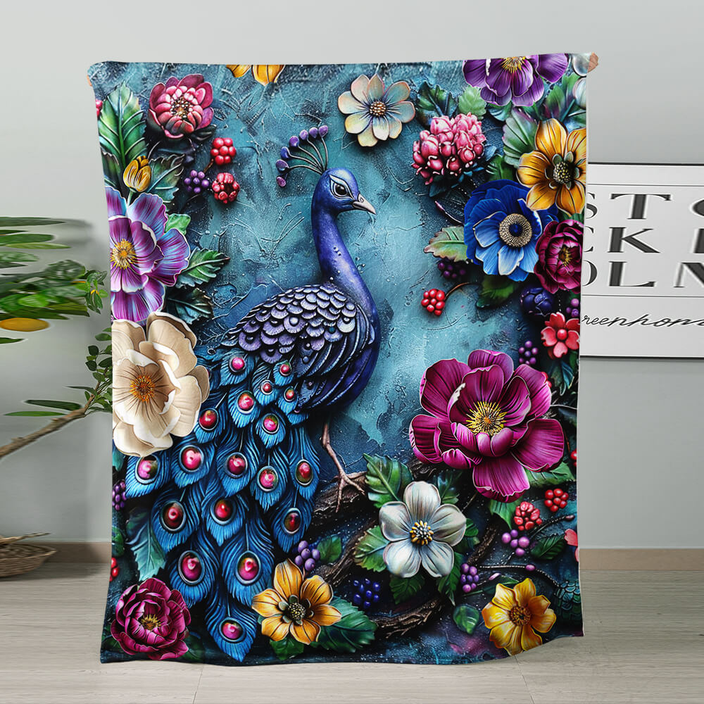 Colurful floral peacock blanket for bedroom decoration