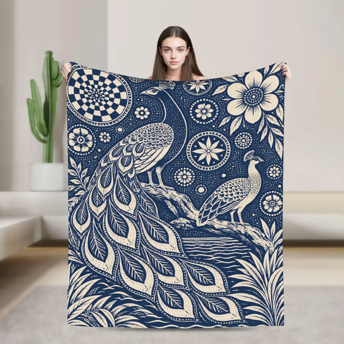 Boho peacock throw blanket for stylish home decor