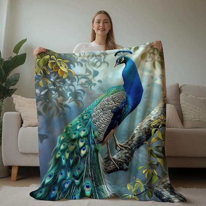 Elegant peacock throw blanket for nature inspired interiors