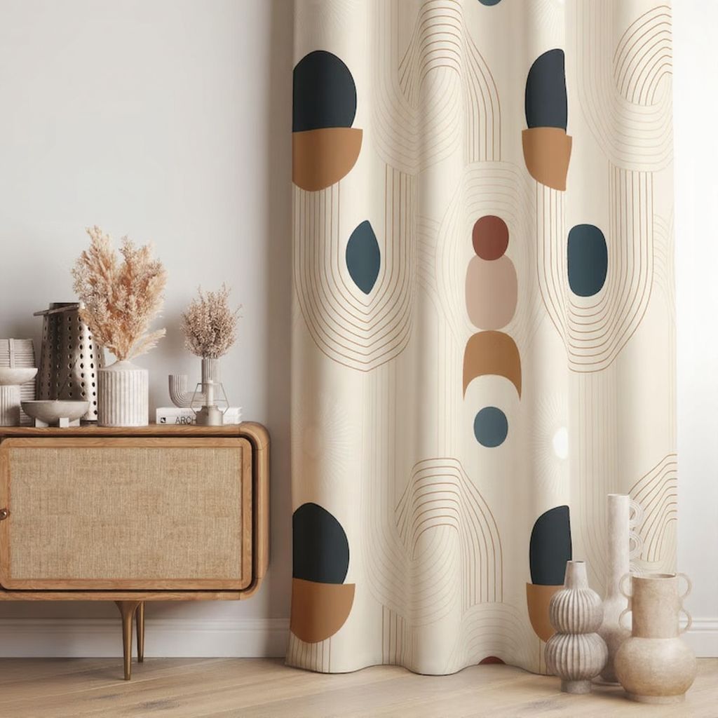 Boho Geometric Abstract Window Curtains, Mid Century Modern Curtain, Retro Geometric Abstract Drapes, 70s Retro Blackout Curtain Panels