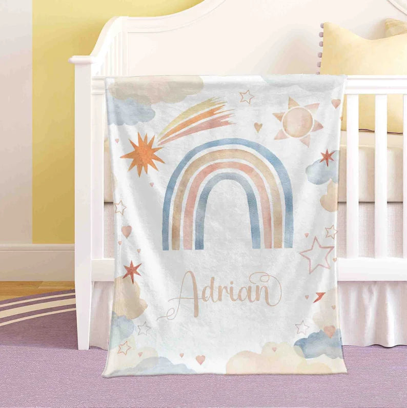 Boho Rainbow Blanket Personalized Sky Cloud Baby Blanket Kids Custom Name Nursery Blanket Baby Shower Gift Star Throw
Blanket Gift