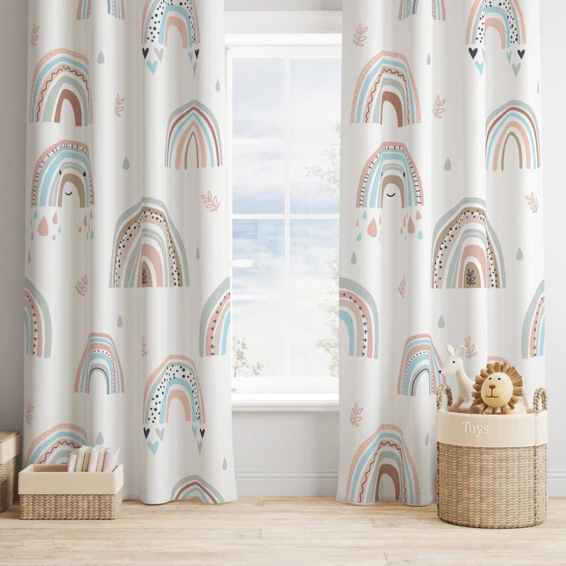Boho Rainbow and Stars Baby Girl Room Curtain Nursery Curtains Window Curtains