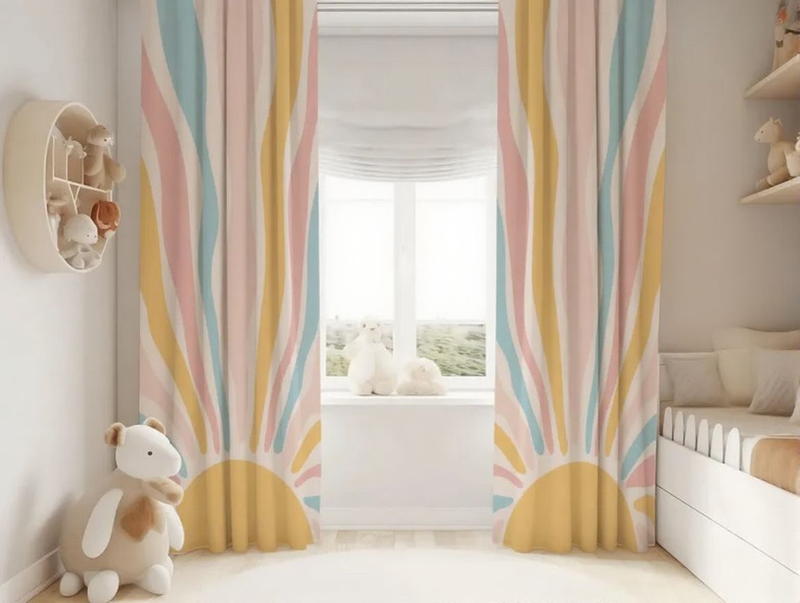 Boho Watercolor Sun Baby Girl Room Curtain Nursery Curtains Window Curtains