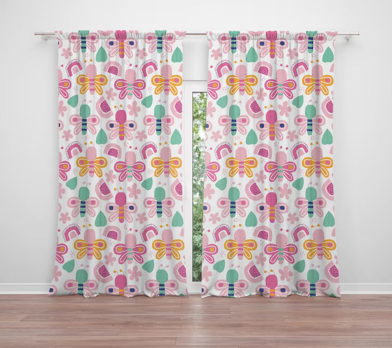 Butterfly Baby Girl Nursery Curtains: Microfiber Velveteen Fabric