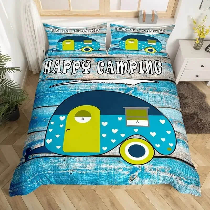 Happy camping rv travel doona cover