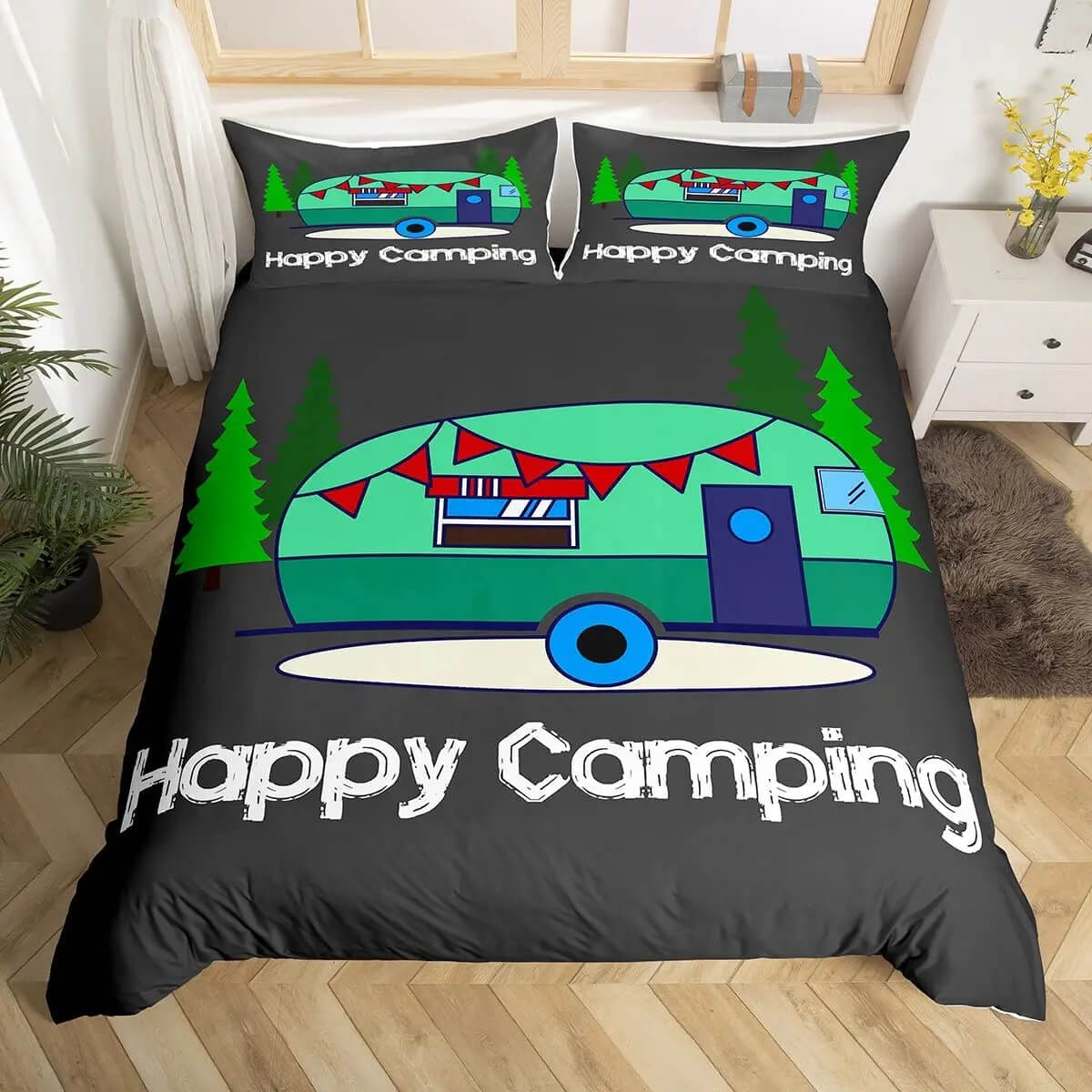 happy camper bedding aesthetic