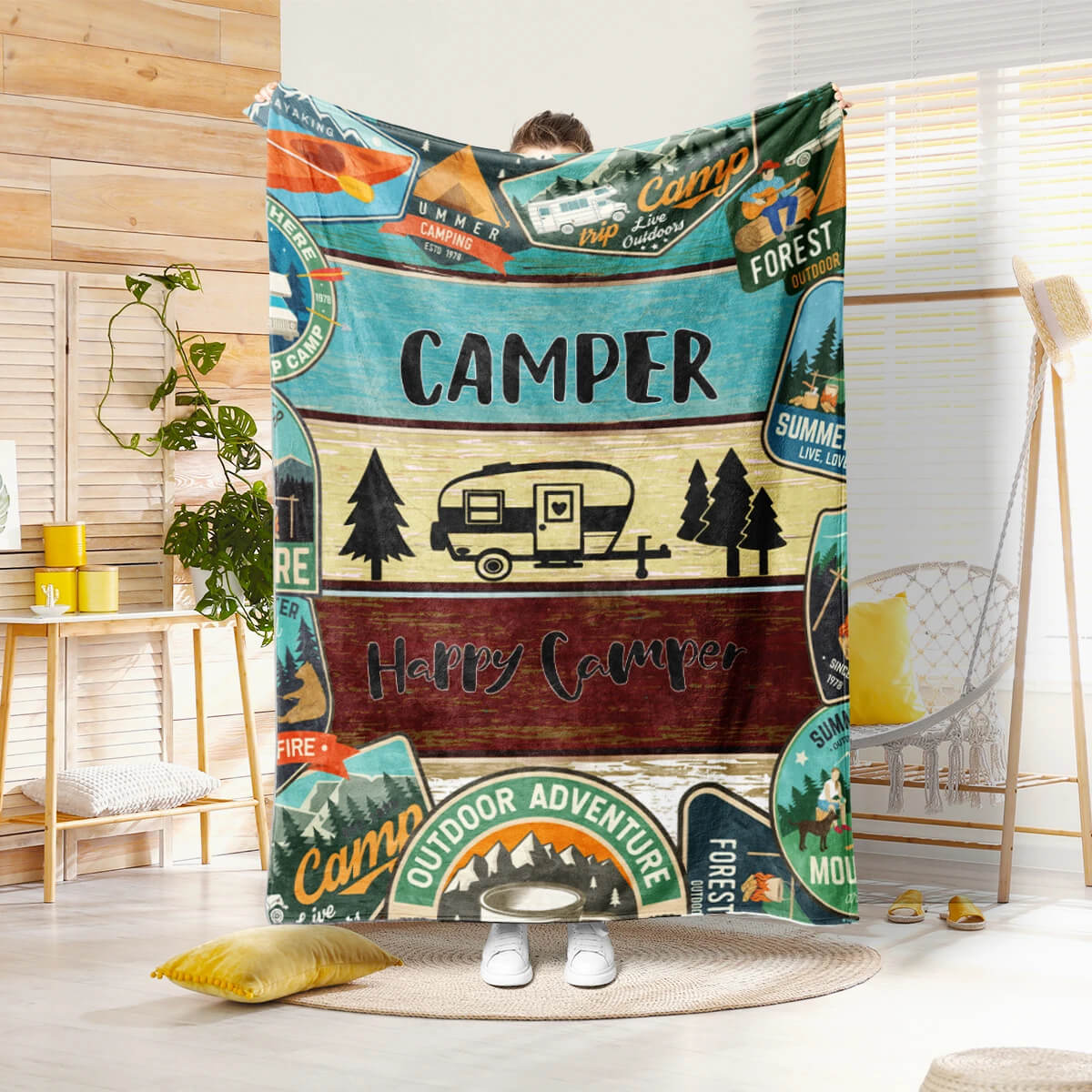 Happy camper flannel blanket for bed