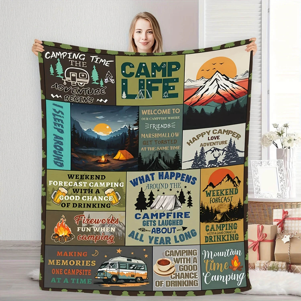 Cozy camping blanket for bed and couch