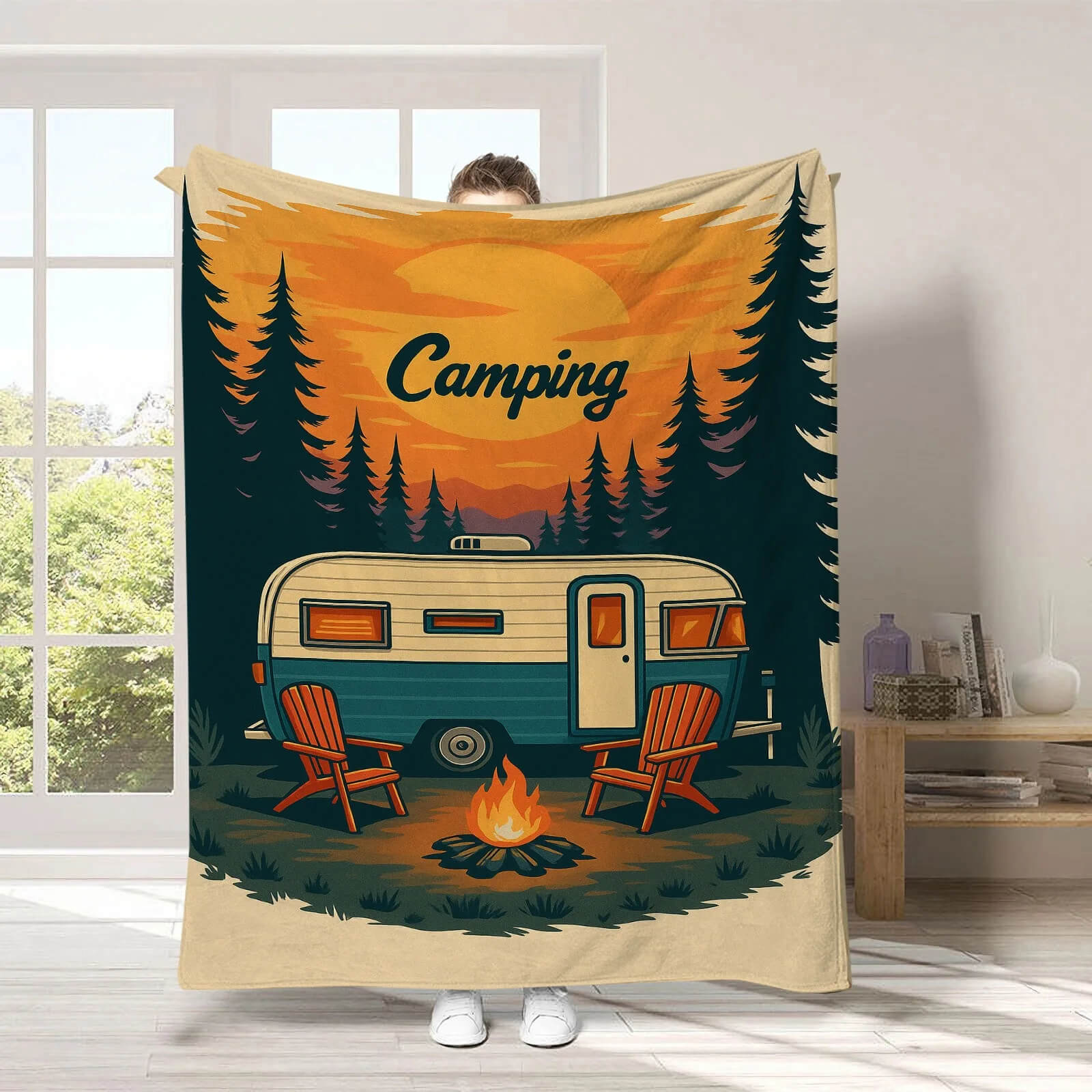 Soft flannel camping blanket for outdoor use