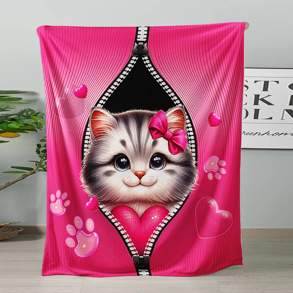 Cat character flannel throw blanket for kids