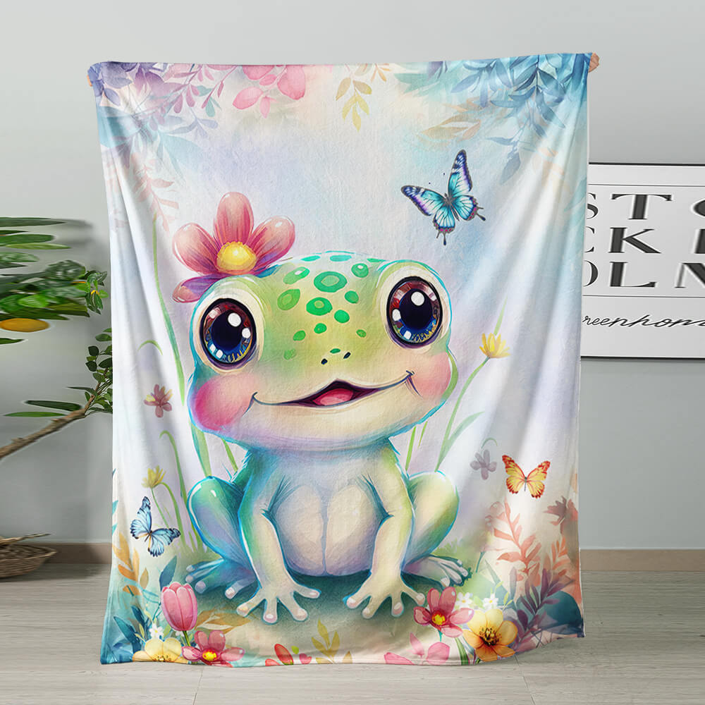 Cute Frog cartoon flannel blanket