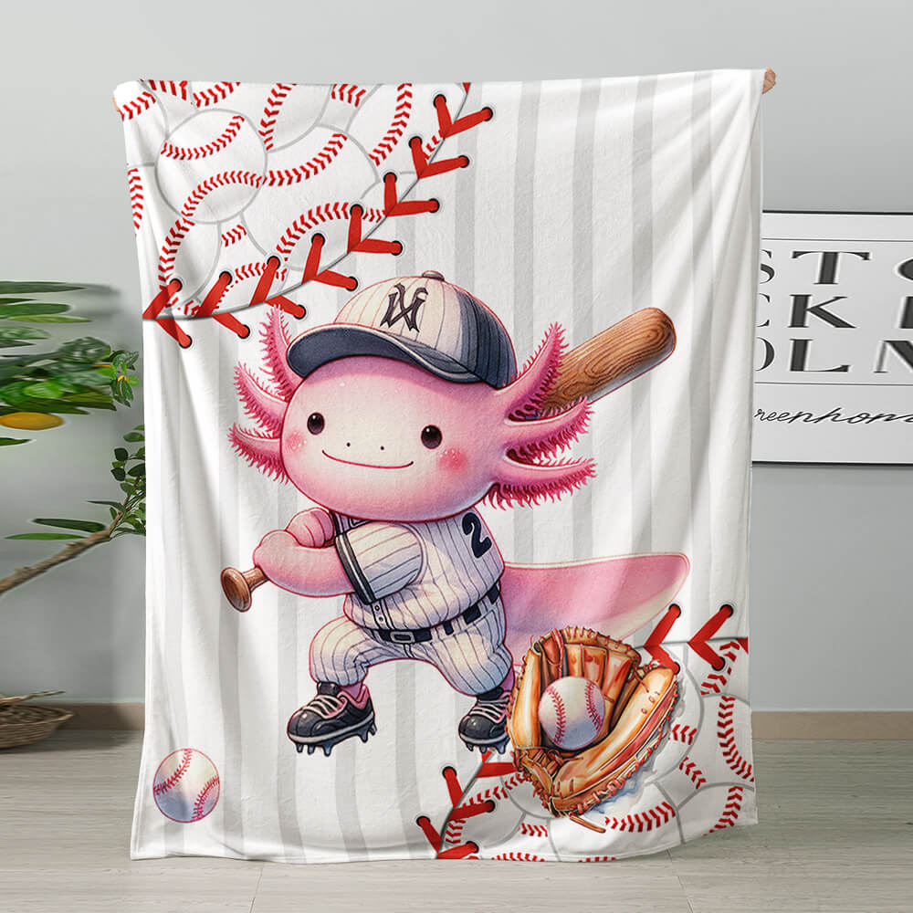 Baseball Axolotl cartoon flannel blanket