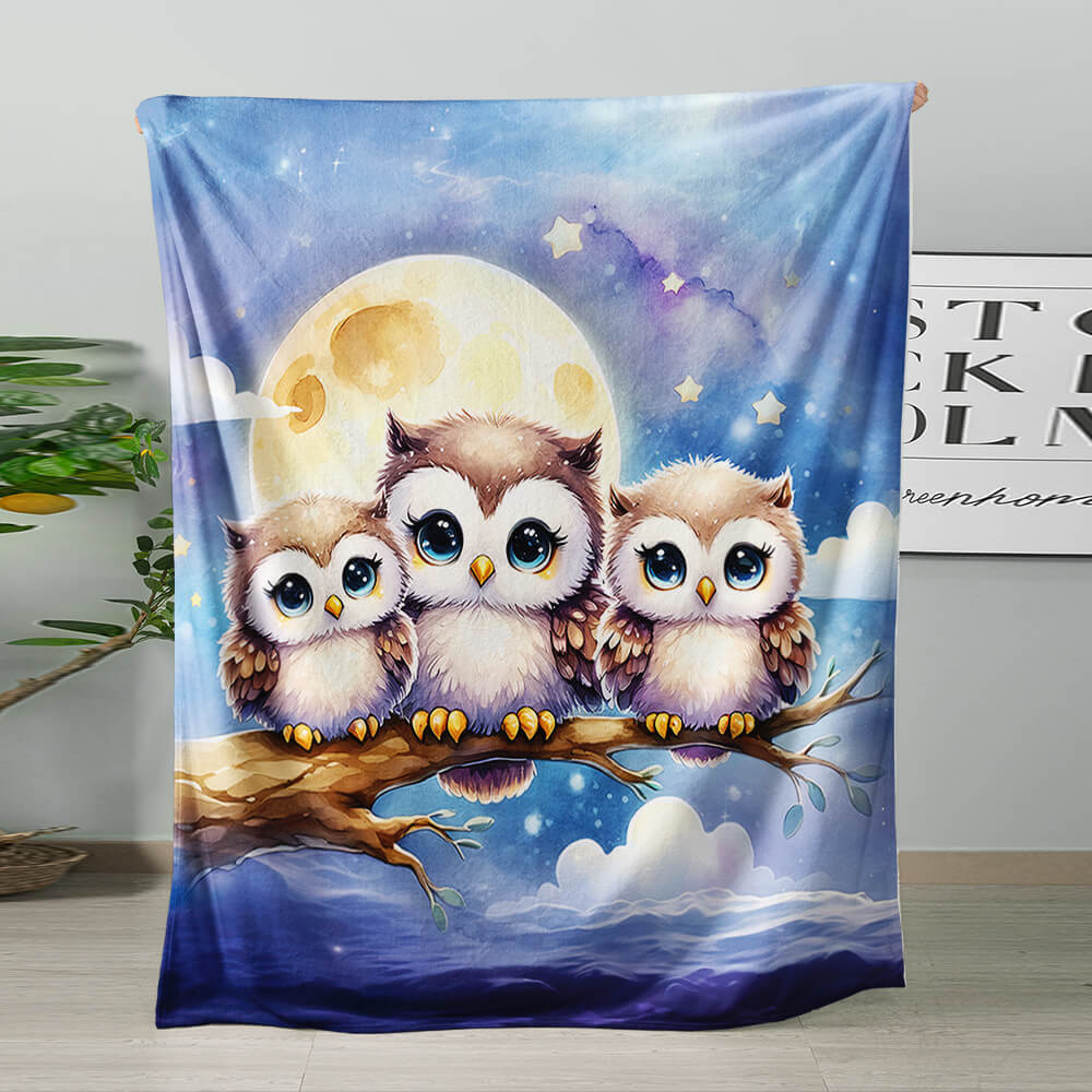 Owl character flannel throw blanket for children