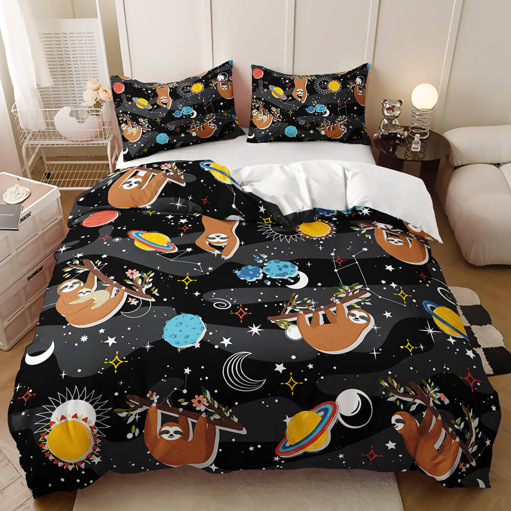 sloths cartoon Playful woodland quilt cover set for children's bedrooms