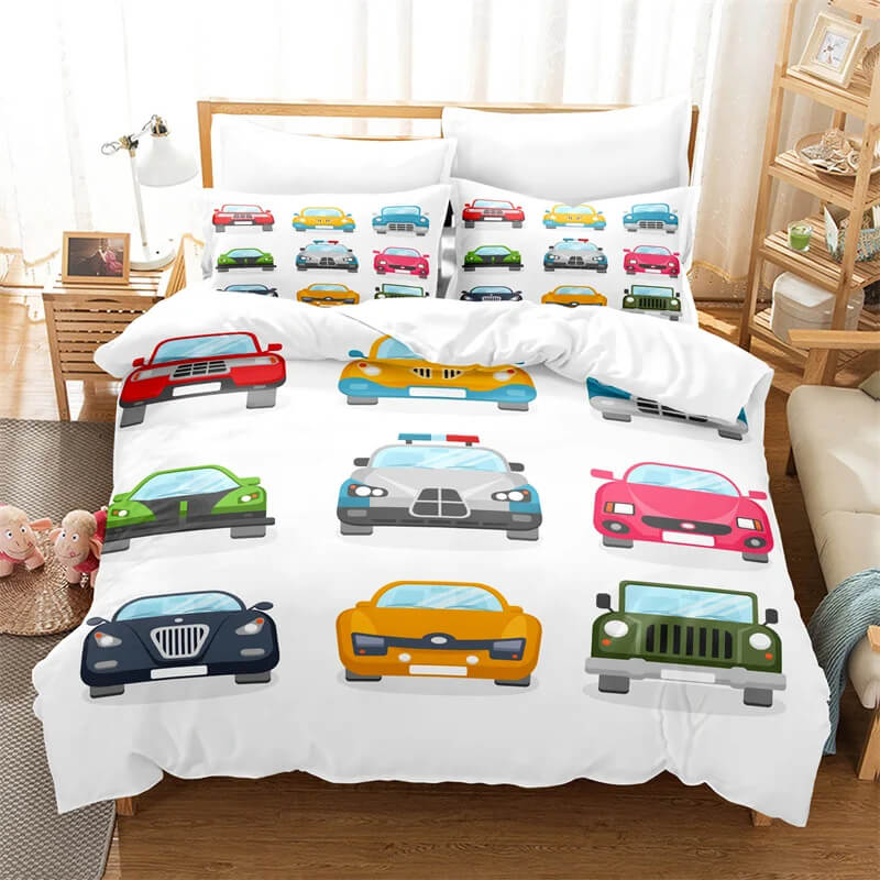 Cute Vehicle Print Duvet Cover for Kids Bedroom