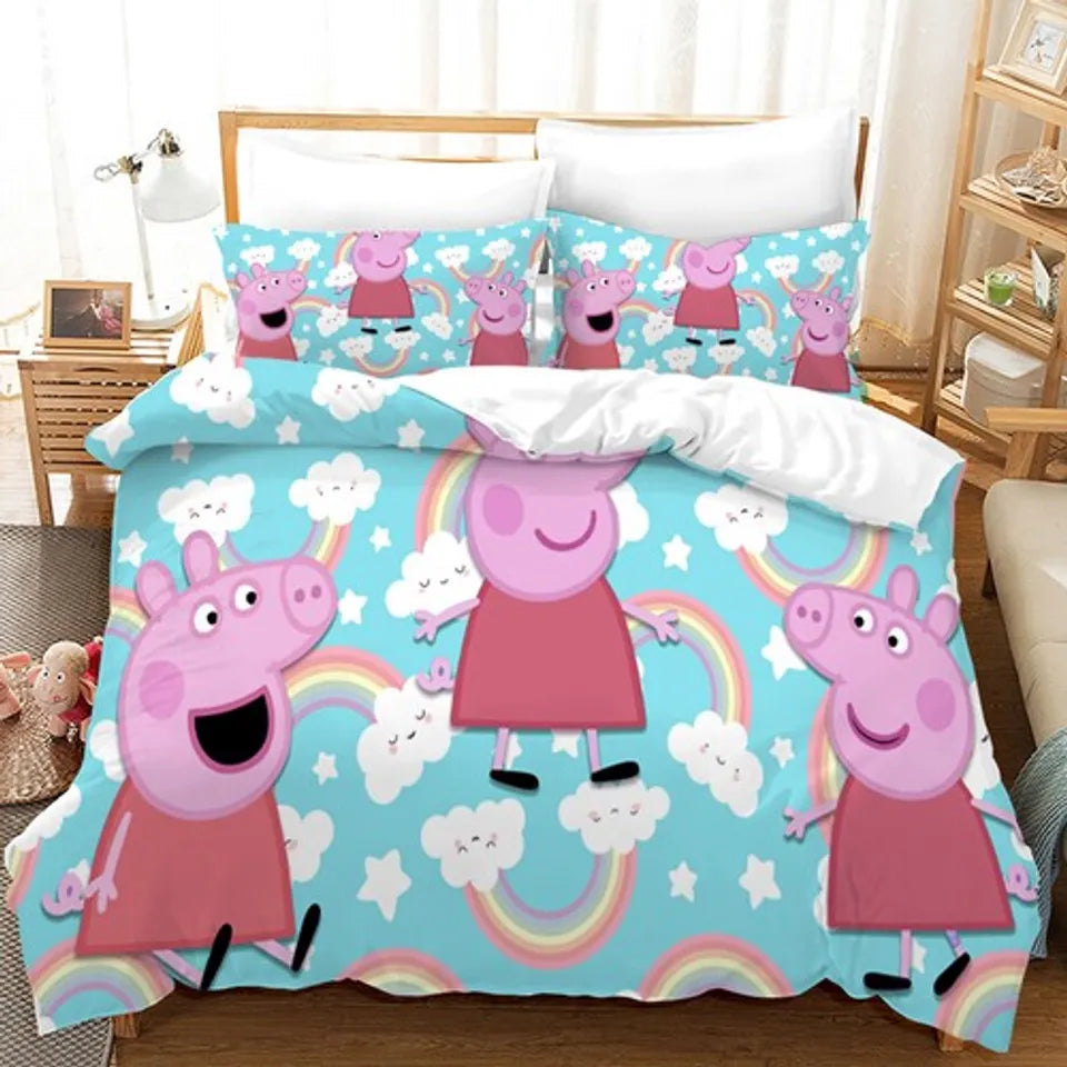 Colorful Peppa Pig bed set for kids bedroom decor