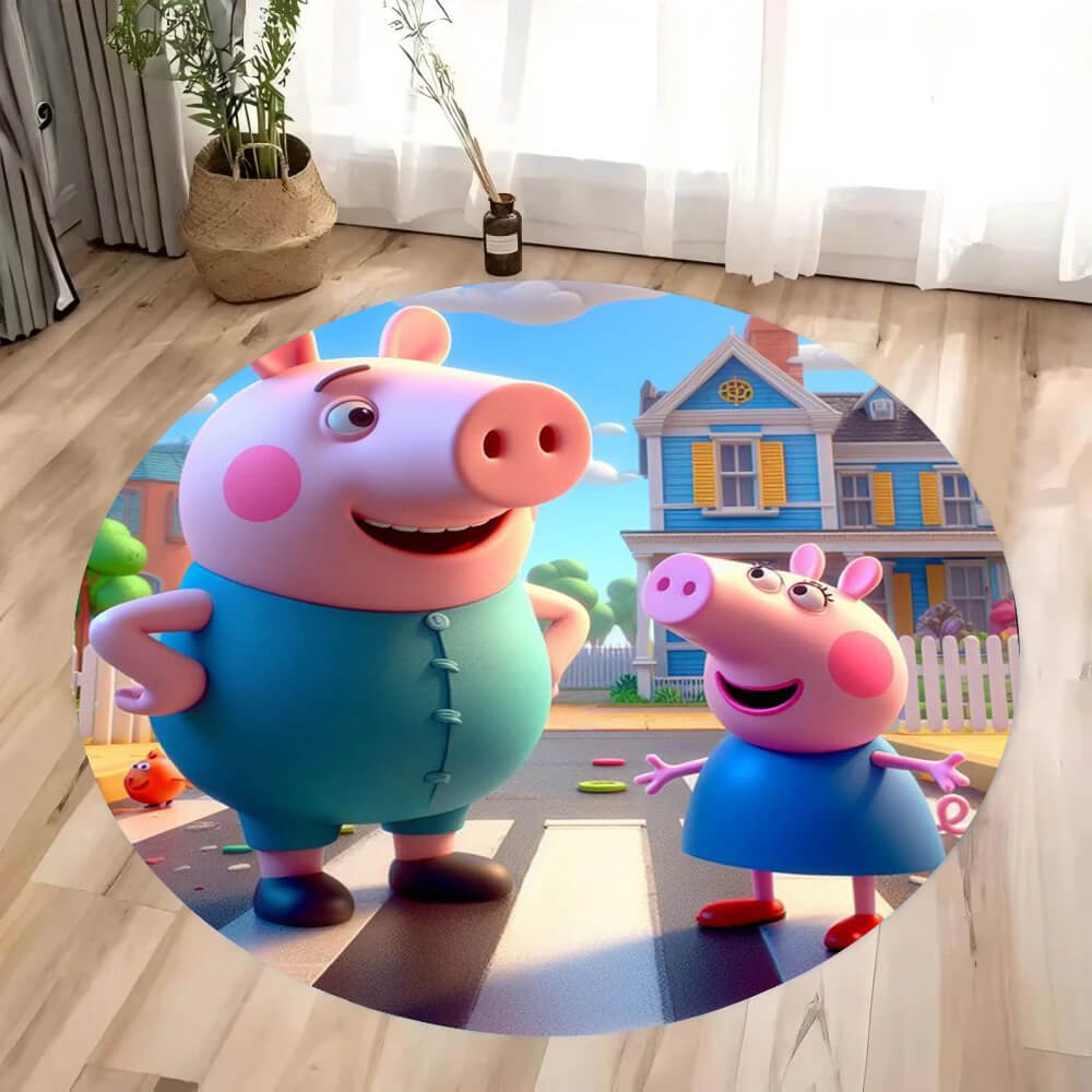Adorable round cartoon rug with Peppa Pig design
