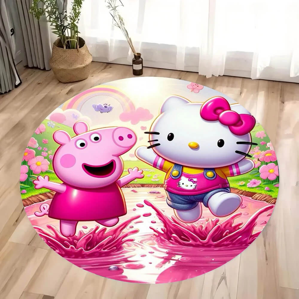 Safe non-slip round Pink Peppa Pig rug for toddlers