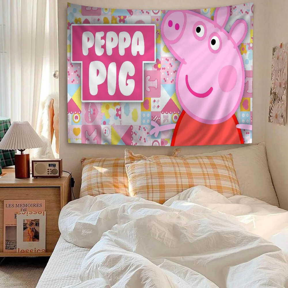 Cozy Pink Peppa Pig wall hanging tapestry for kids rooms