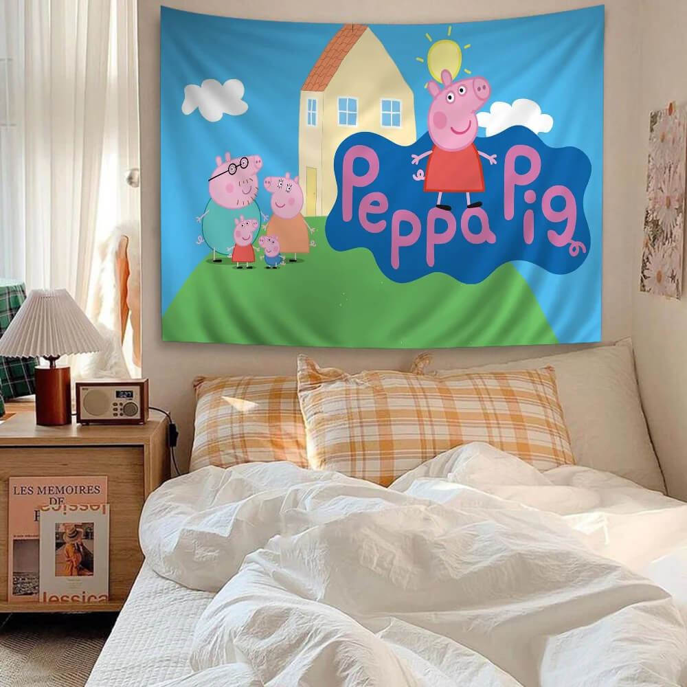 Fun and playful Peppa Pig tapestry for wall decoration
