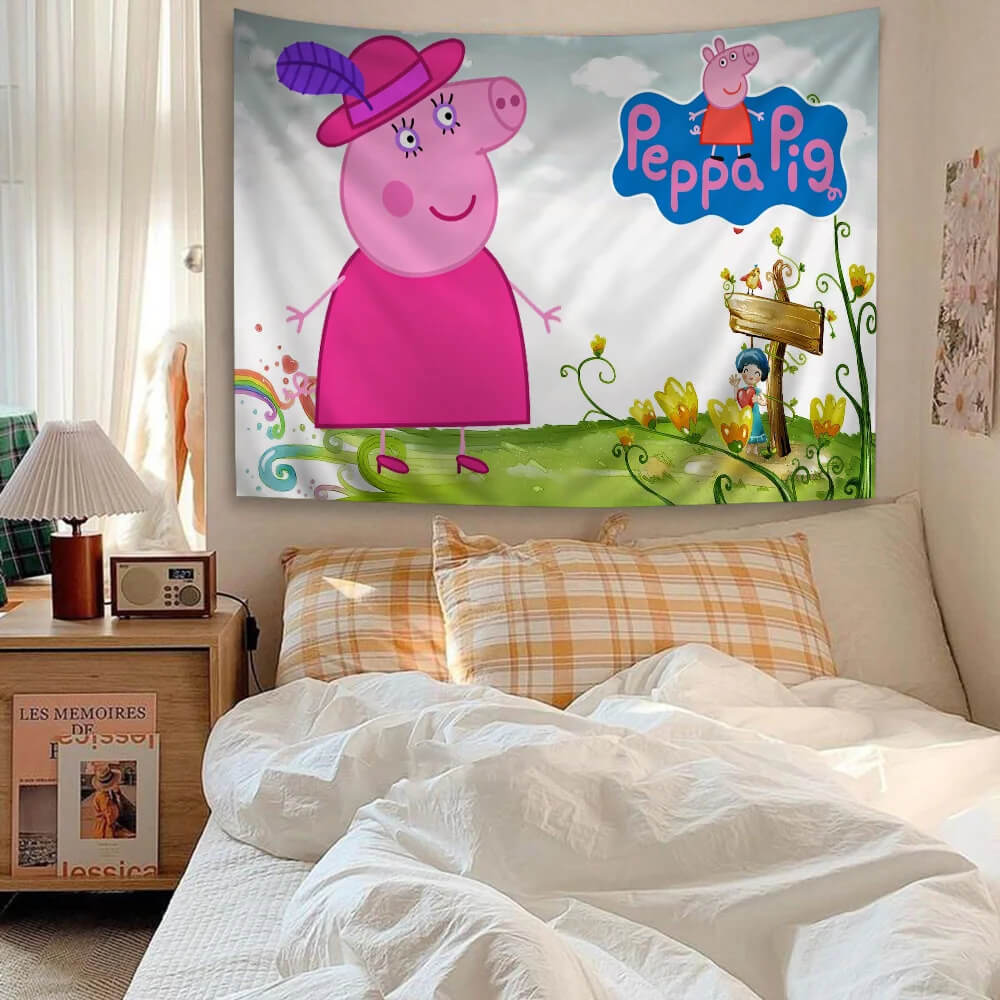 Pink cartoon Peppa Pig tapestry for home decor