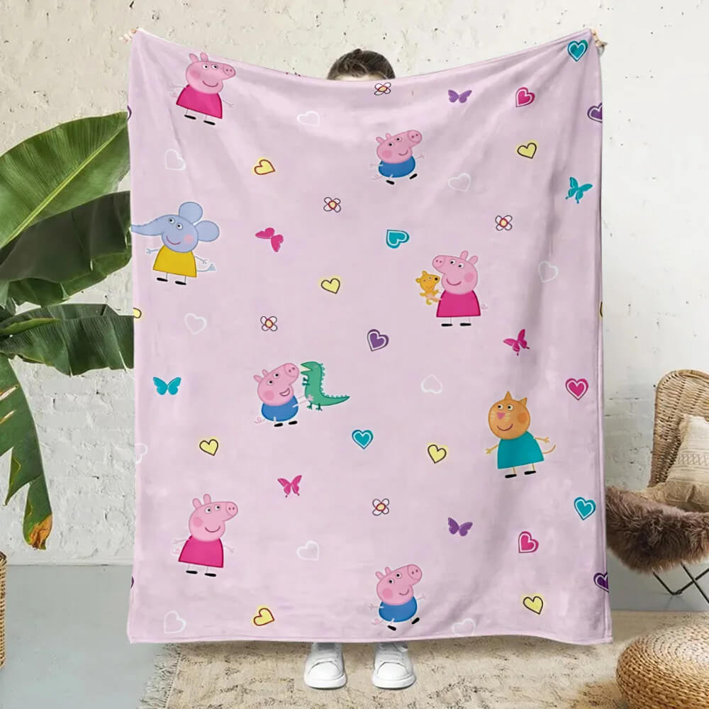 Pink Peppa Pig cartoon throw blanket for girls