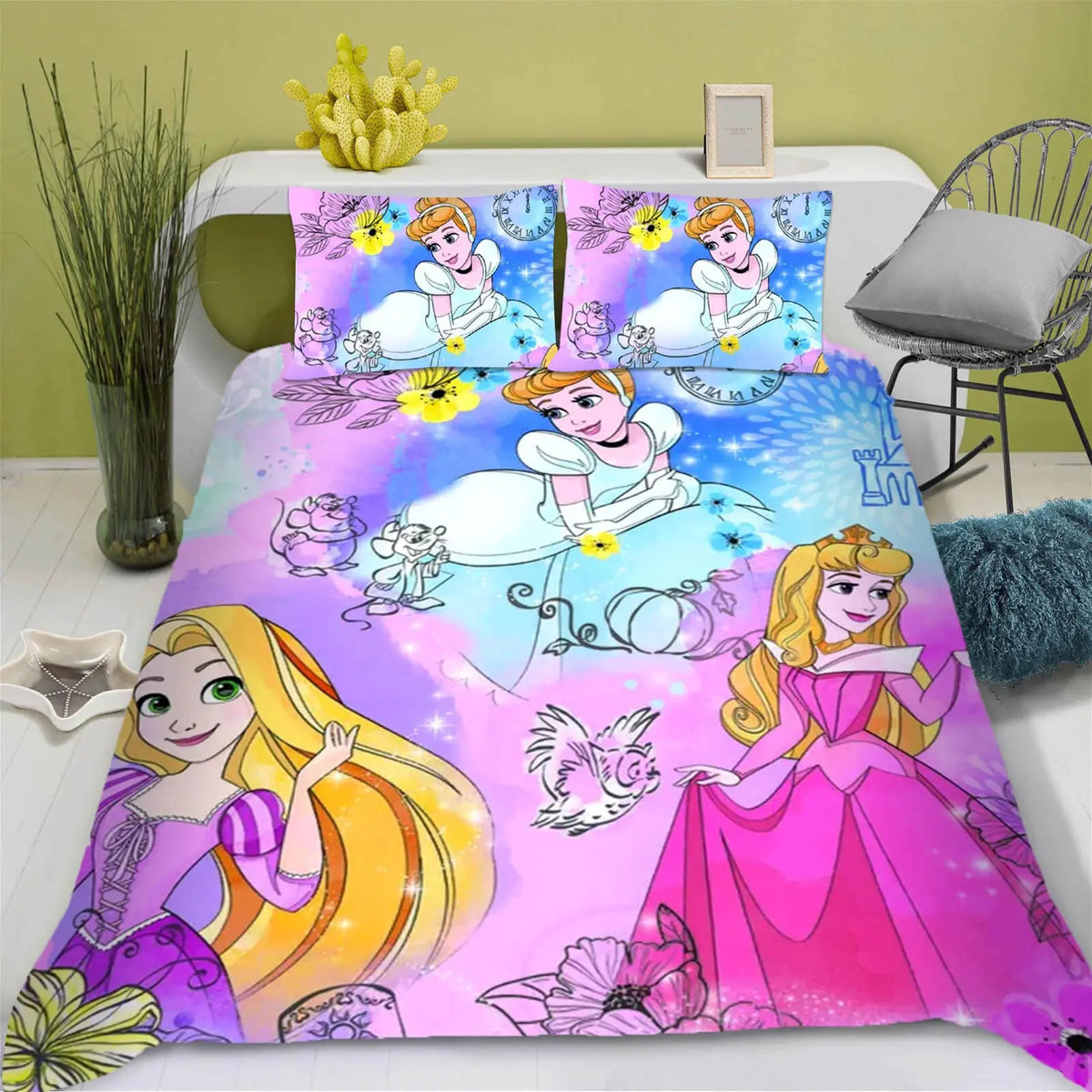 Cartoon Princesses Aurora & Cinderella Girls Bed Sheet