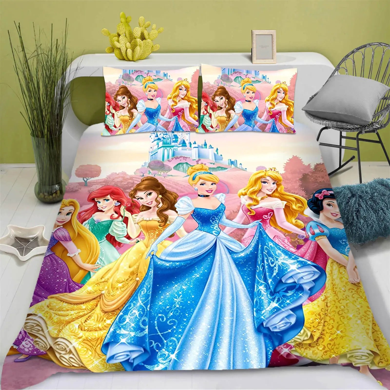 Cartoon Princesses Belle & Rapunzel Kids Bed Doona Cover
