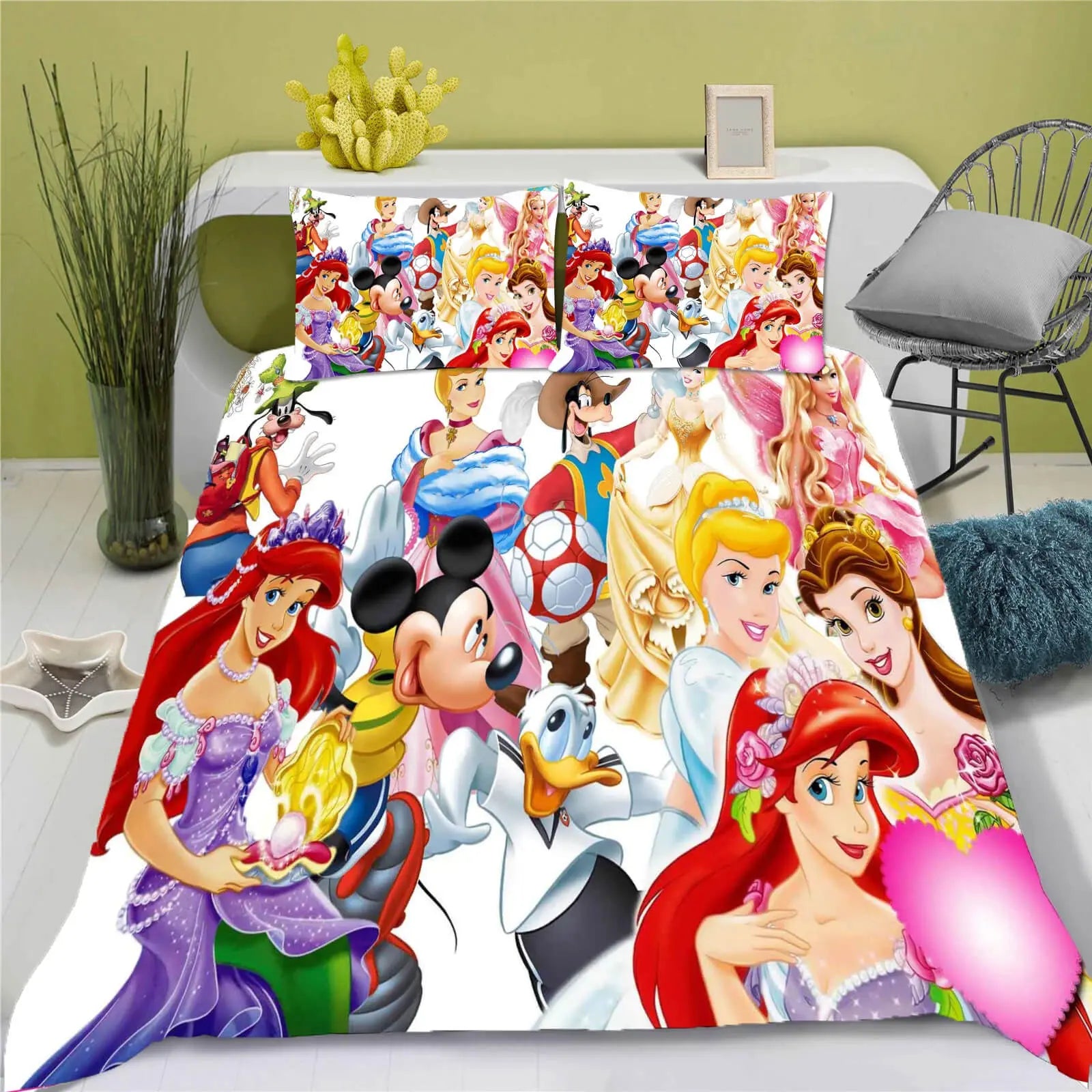 3D Cartoon Princesses Ariel & Cinderella Kids Quilt Cover