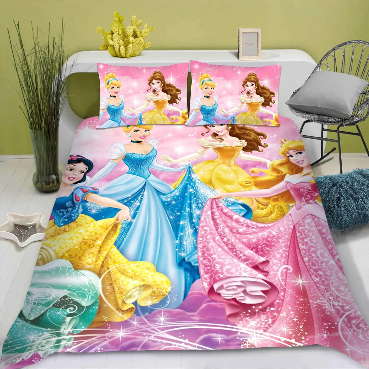 Cartoon Princesses Snow White & Belle Kids Pink Duvet Cover