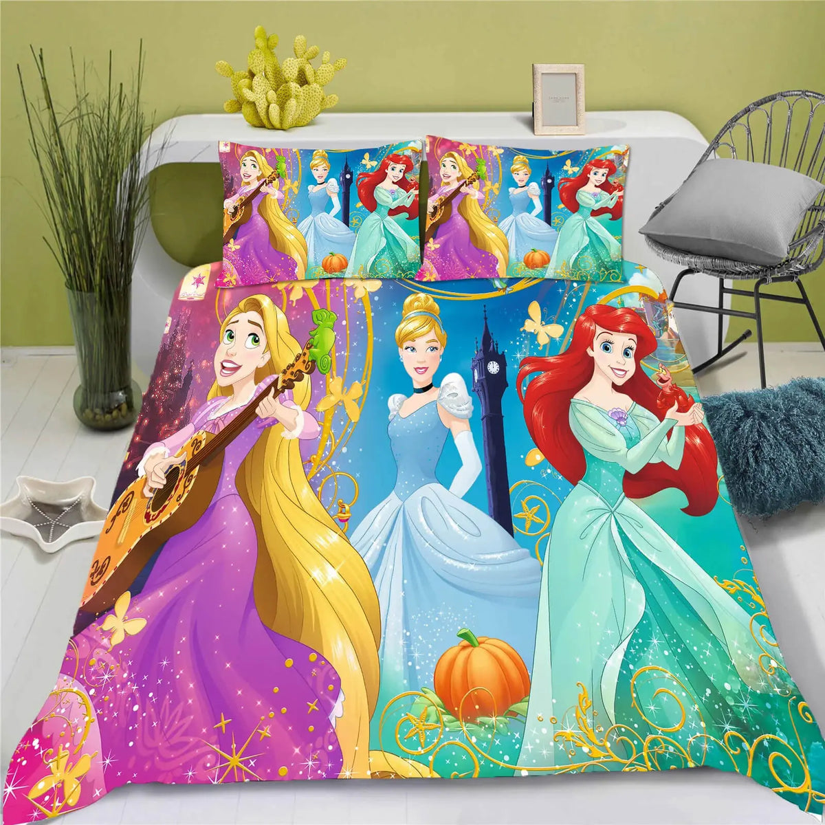 Cartoon Princesses Ariel & Rapunzel Kids Quilt Cover