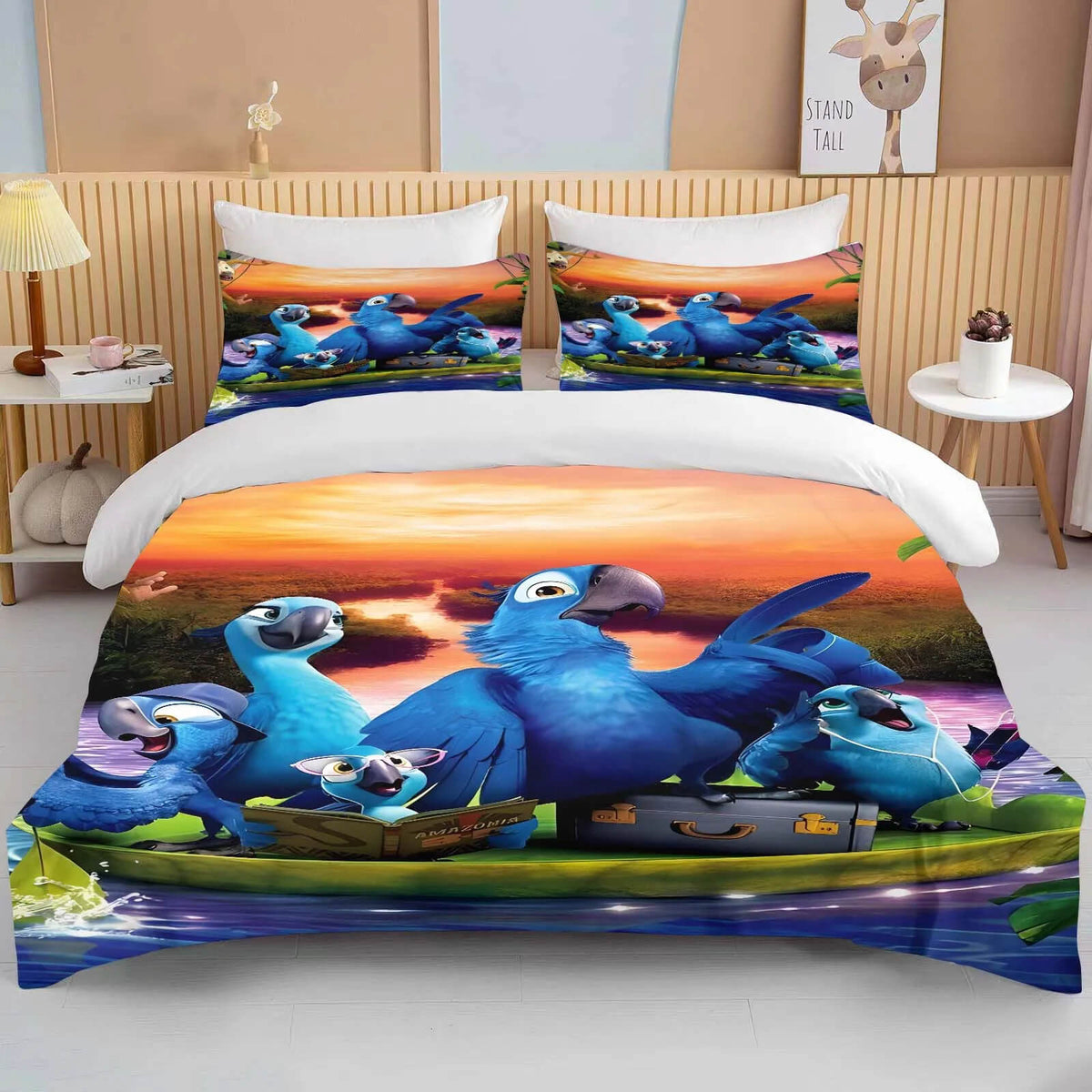 Bright Rio parrot bedding set for kids’ bedroom decor
