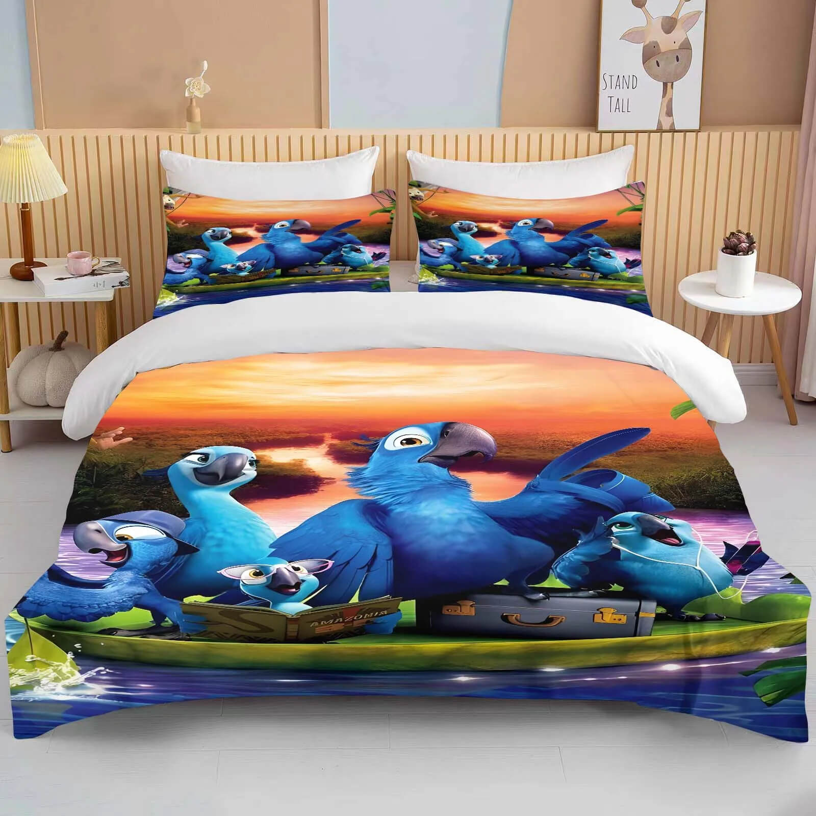 Bright Rio parrot bedding set for kids’ bedroom decor