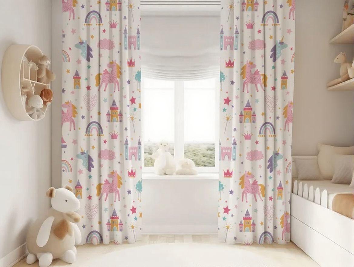 Castle and Unicorn Baby Girl Room Curtain Nursery Curtains Window Curtains