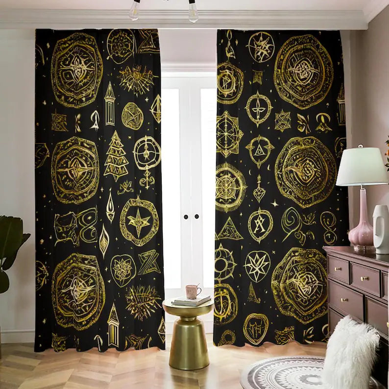 Celestial Sun and Moon Curtains: Boho Galaxy Window Drapes