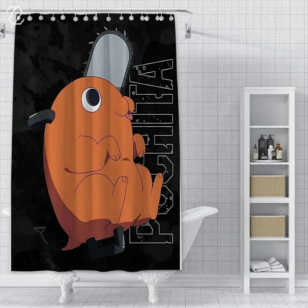 Chainsaw Man anime shower curtain with colorful paint‑style design