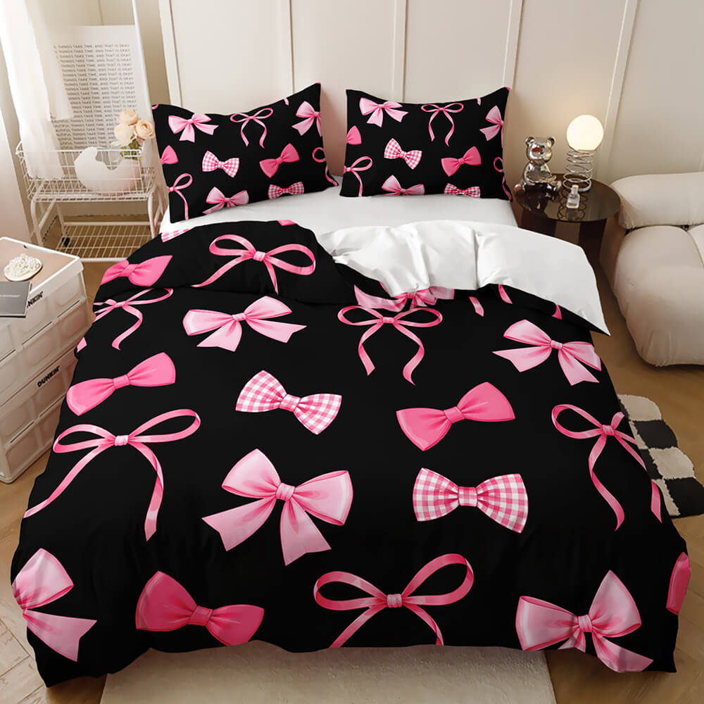 Aesthetic pink & black bow bedding 