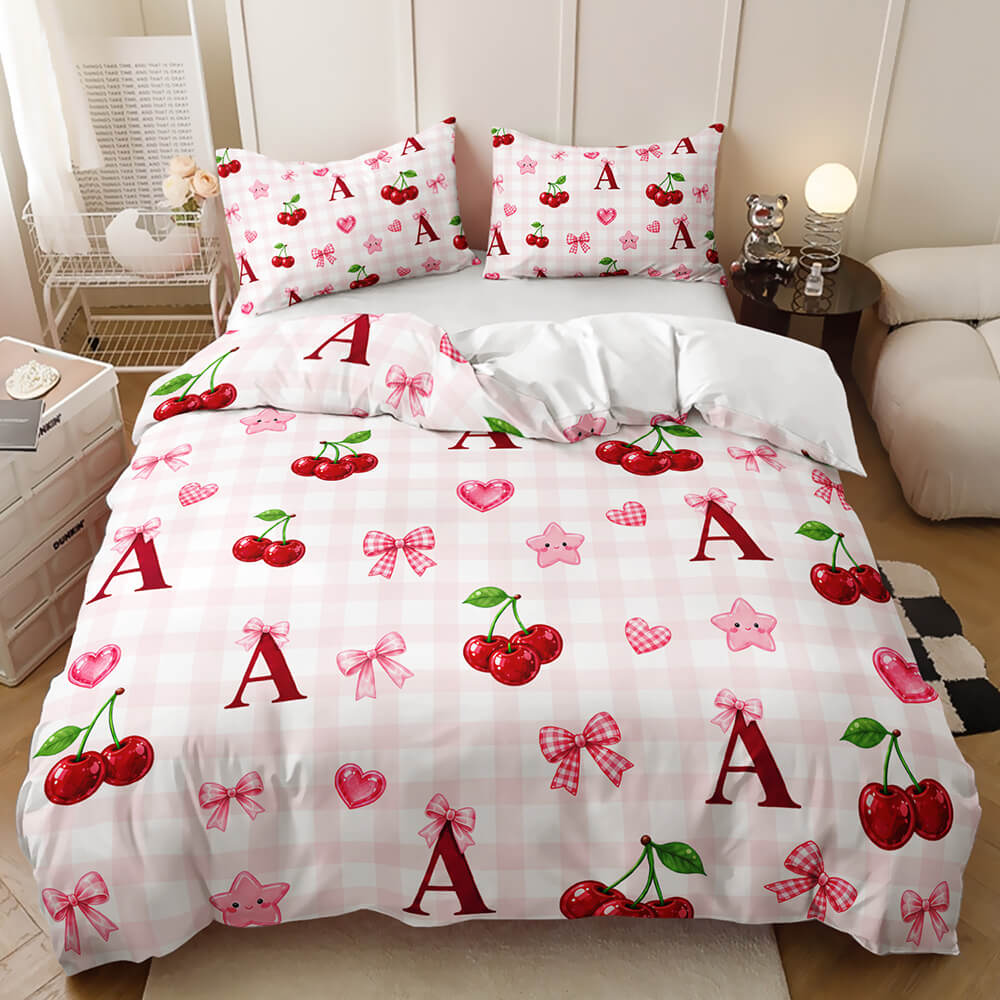 Cute cherry pink plaid doona cover