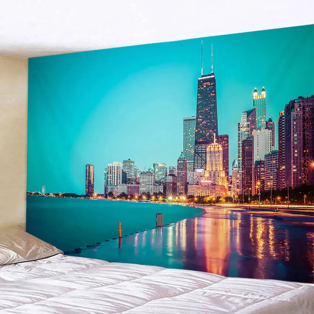 Chicago Skyline Tapestry - Lake Michigan