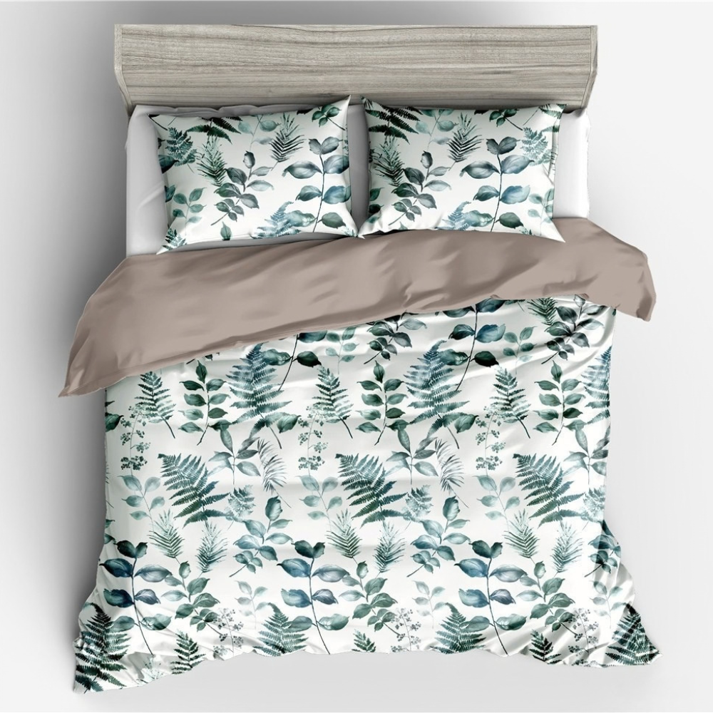 green and blue botanical fern pattern quilt cover for gift