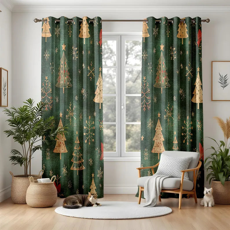 Christmas pine tree drapes