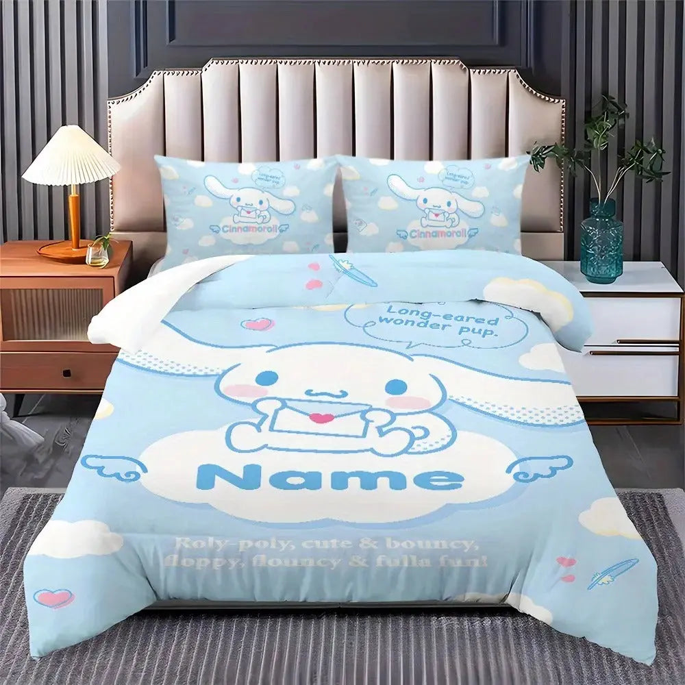 Cinnamoroll customizable duvet cover with name personalization – soft bedding set for kids and guest bedroom