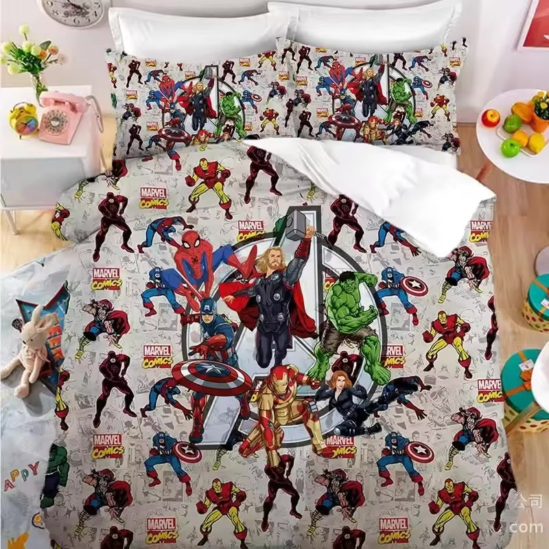 Close-up of Marvel Avengers quilt cover fabric and print quality