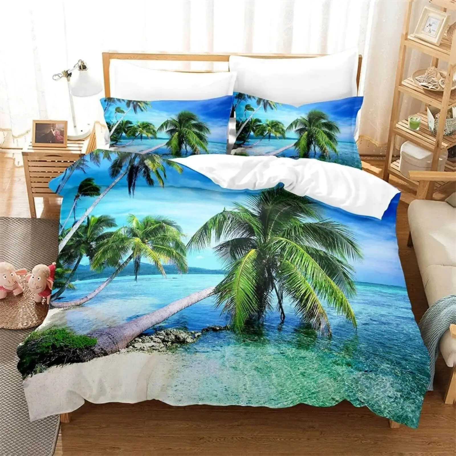 Elegant palm leaf quilt cover for tropical home decor