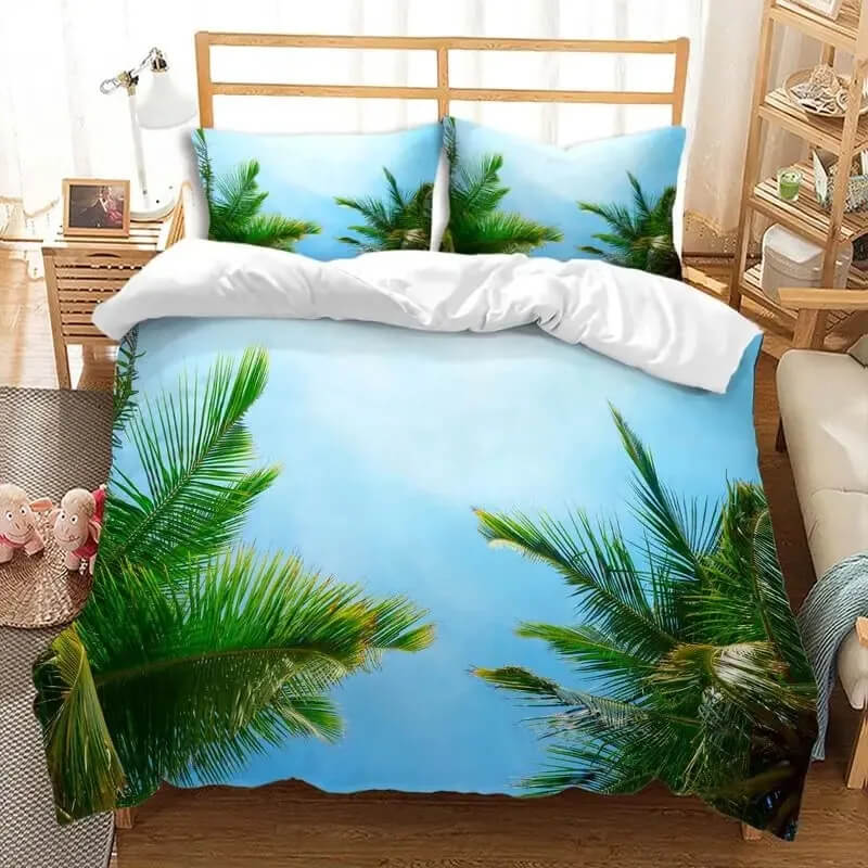Natural palm trees quilt cover for cozy bedroom style