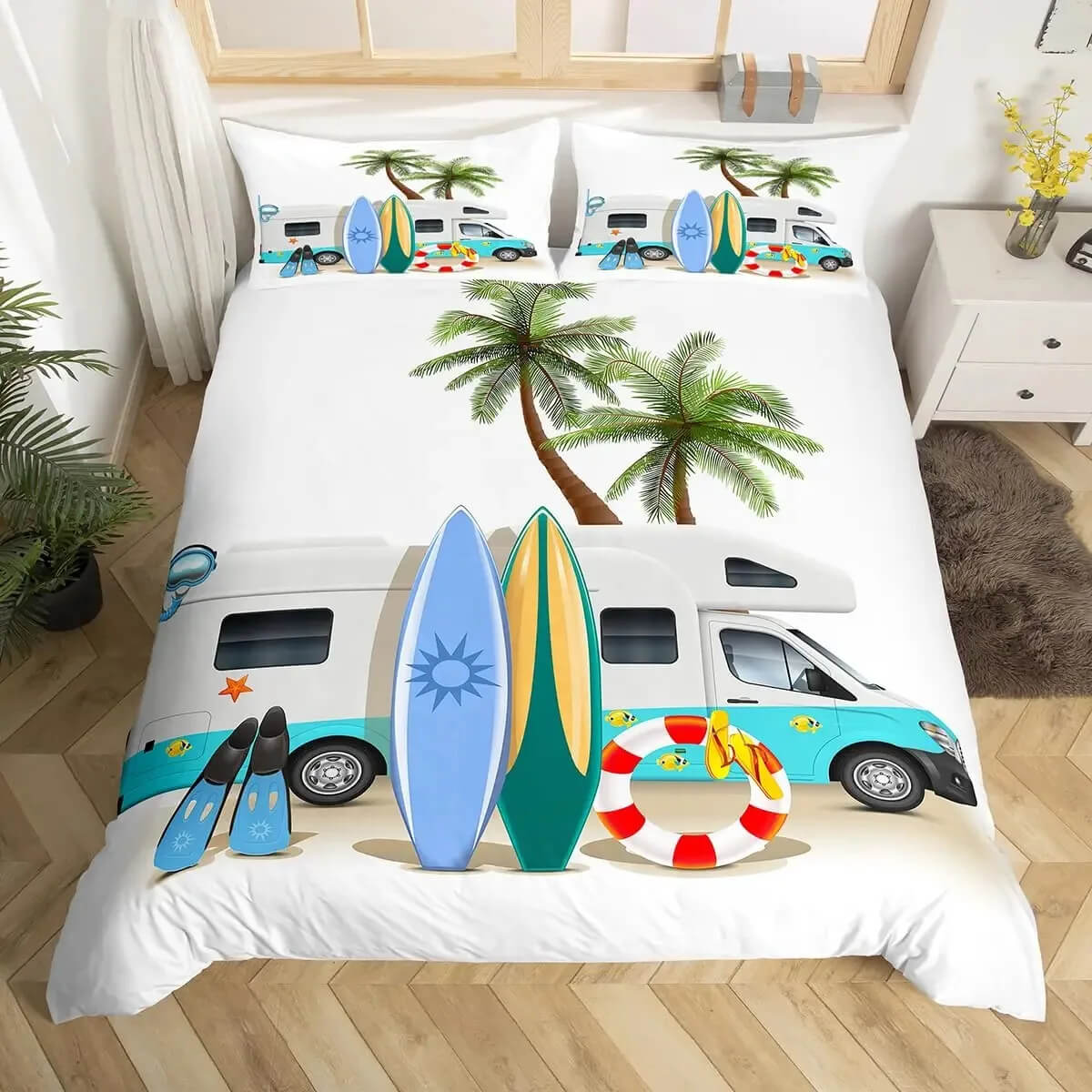 Green palm leaf bedding set tropical decor